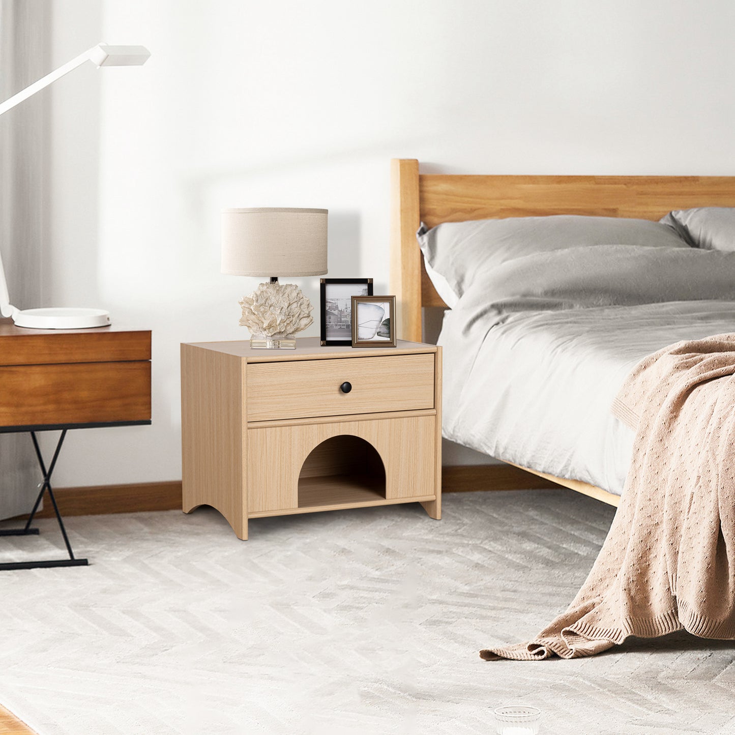 22" Mid-Century Modern Natural Wood Side Table with Pet-Friendly Design