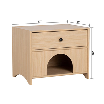 22" Mid-Century Modern Natural Wood Side Table with Pet-Friendly Design