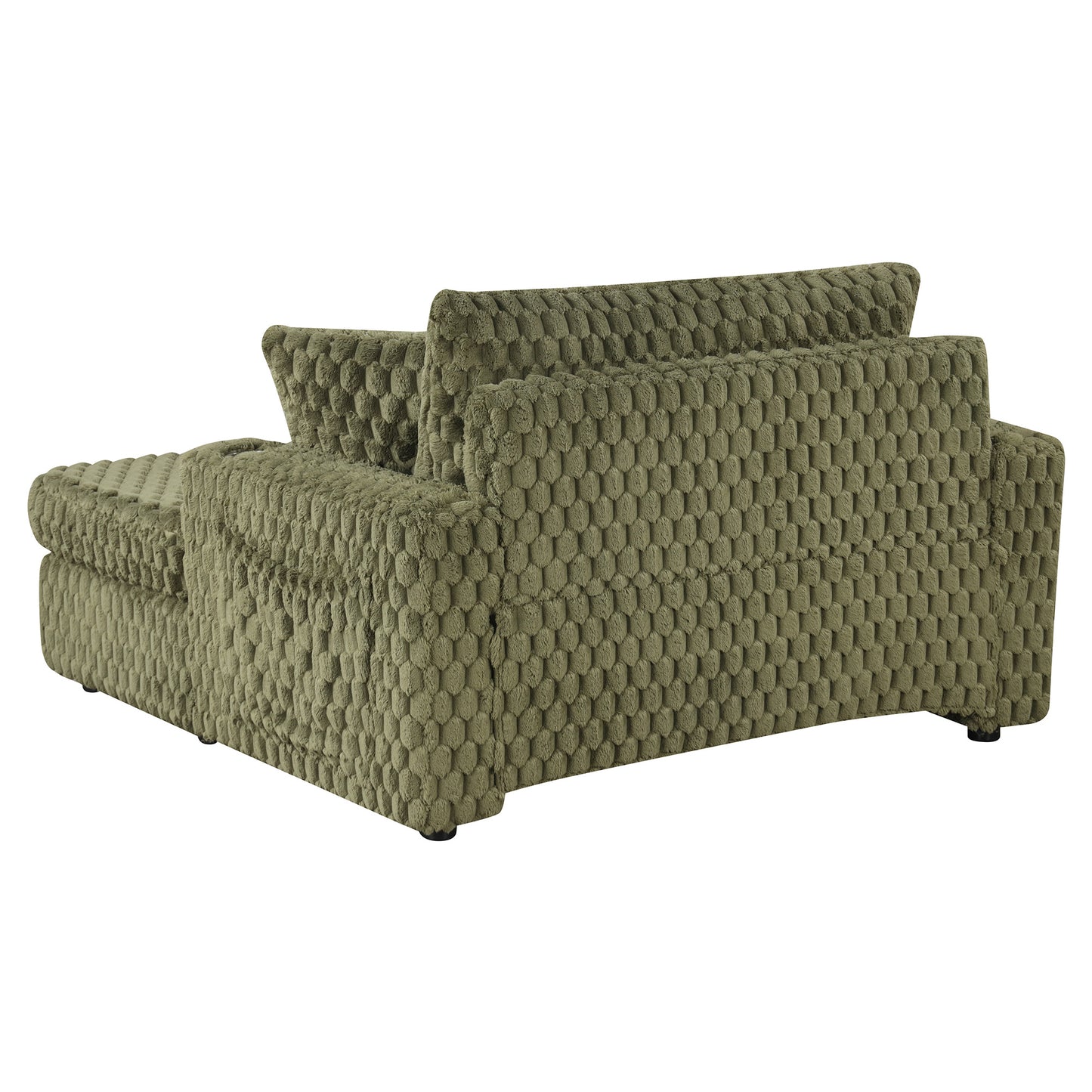 Olive Green Contemporary 2-Arm Chaise Lounge with Faux Fur and Cup Holders
