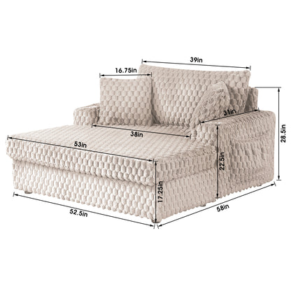 Modern Taupe 2-Arm Chaise Lounge with Faux Fur, Cup Holders and Storage Pockets