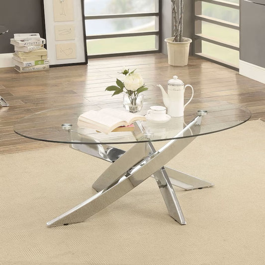 47.25"L Chrome Modern Coffee Table with 10mm Tempered Glass Top